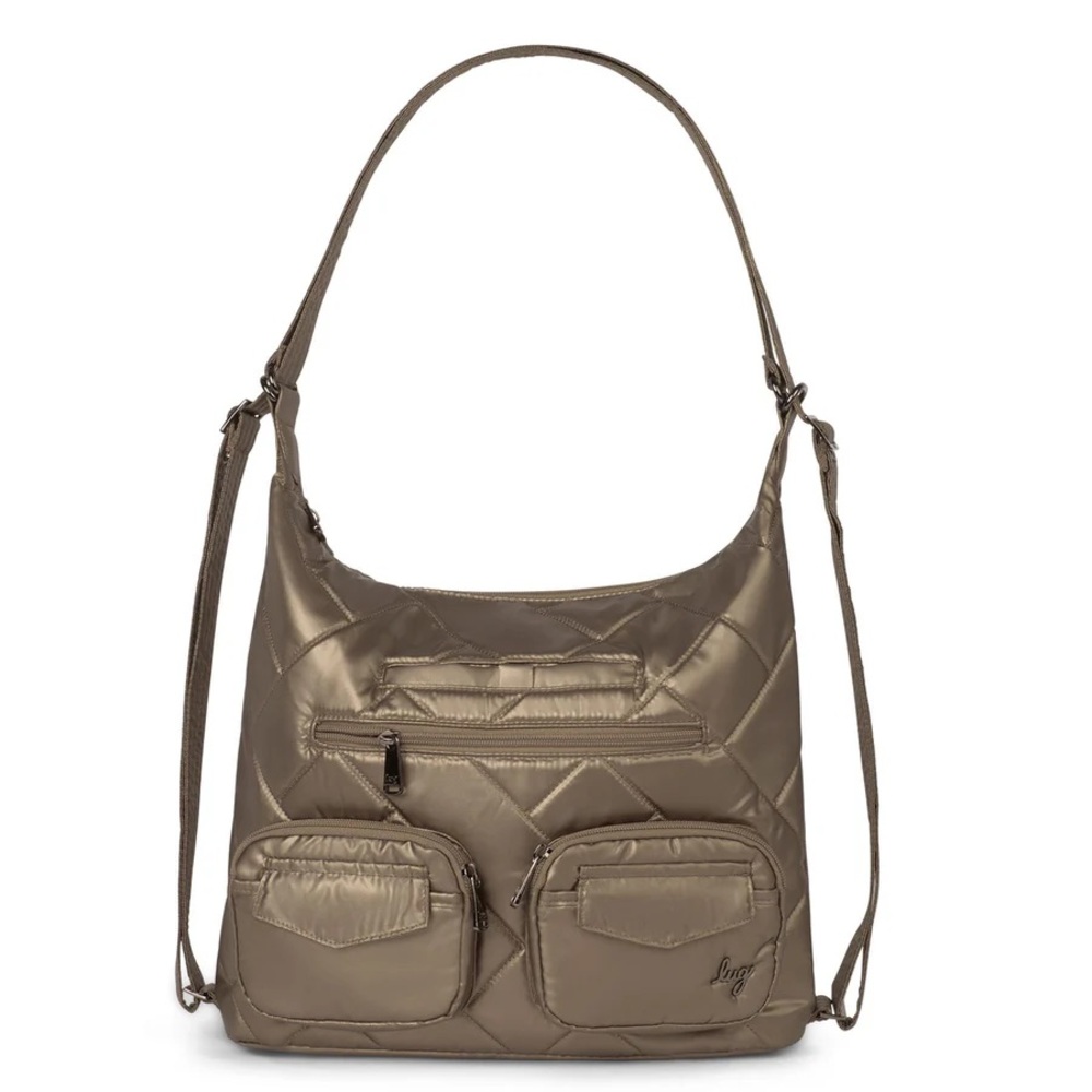 Lug Zipliner 2 convertible hobo bag metallic walnut backpack shoulder crossbody
